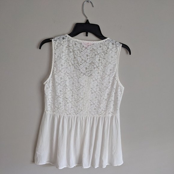 P.S. LOVE White (or Off-White) Lace Sleeveless Button Down Tank Top Small - Picture 8 of 15